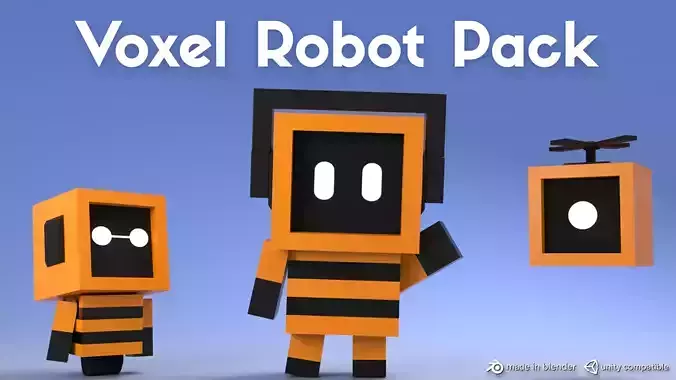 Voxel Robot Pack Low-poly 3D model