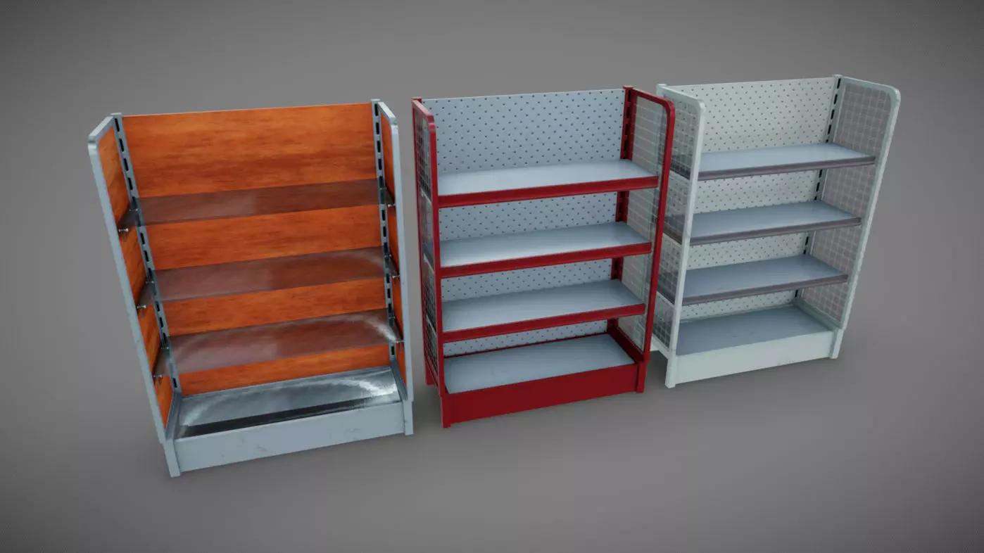 Supermarket Shelves Low-poly 3D model_0