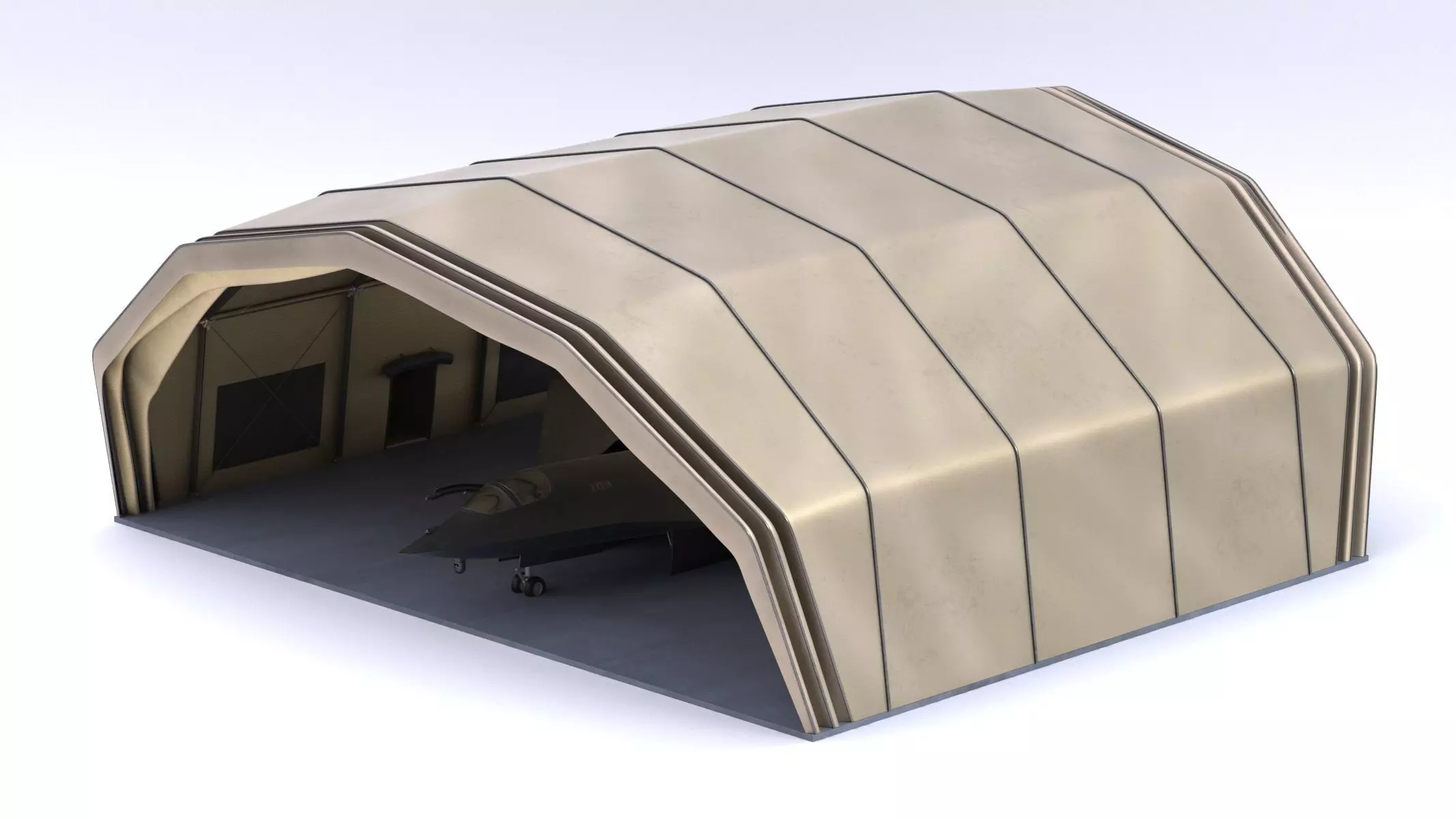 Military Airplane Hangar with Stealth Fighter 3D model_4