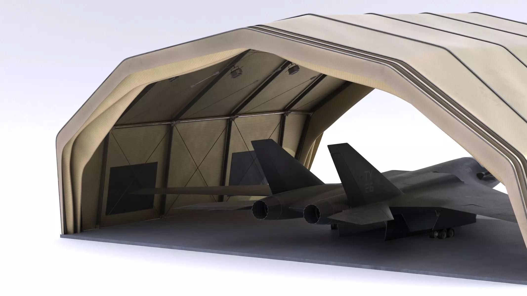 Military Airplane Hangar with Stealth Fighter 3D model_10