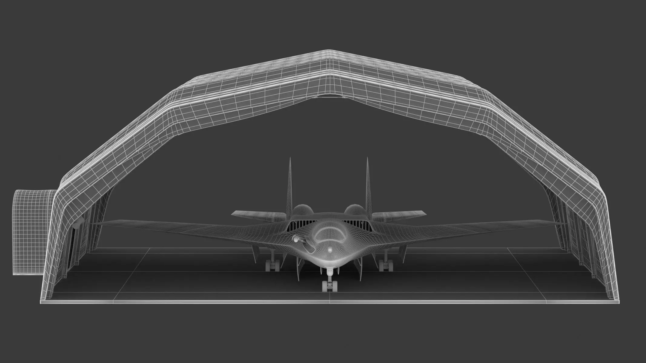 Military Airplane Hangar with Stealth Fighter 3D model_2