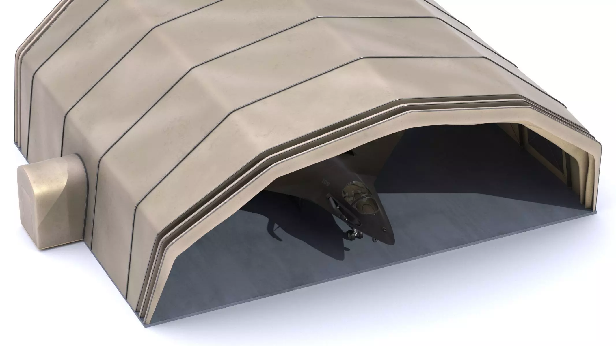 Military Airplane Hangar with Stealth Fighter 3D model_8