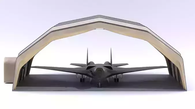 Military Airplane Hangar with Stealth Fighter 3D model