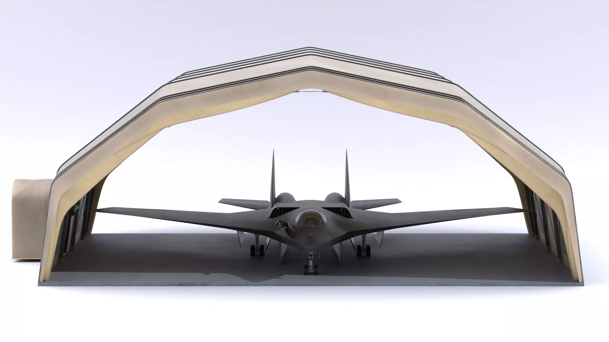 Military Airplane Hangar with Stealth Fighter 3D model_0