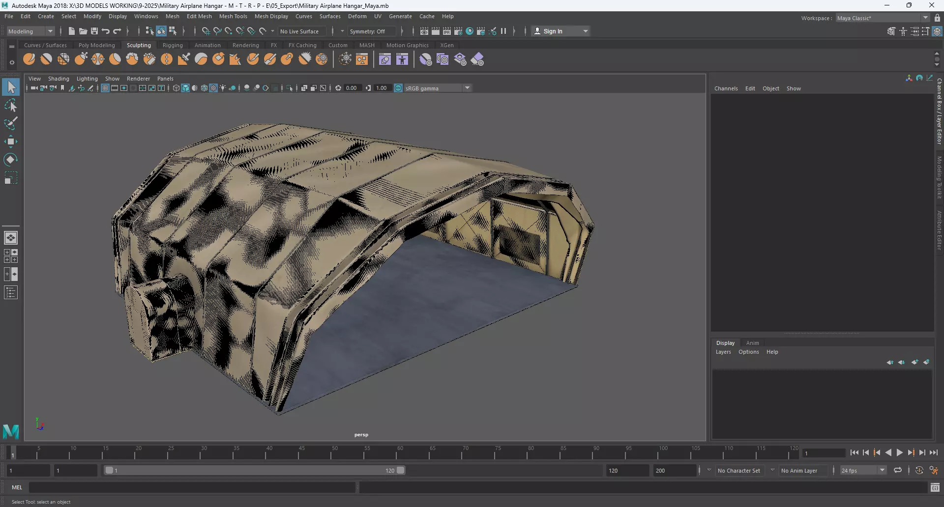 Military Airplane Hangar with Stealth Fighter 3D model_24