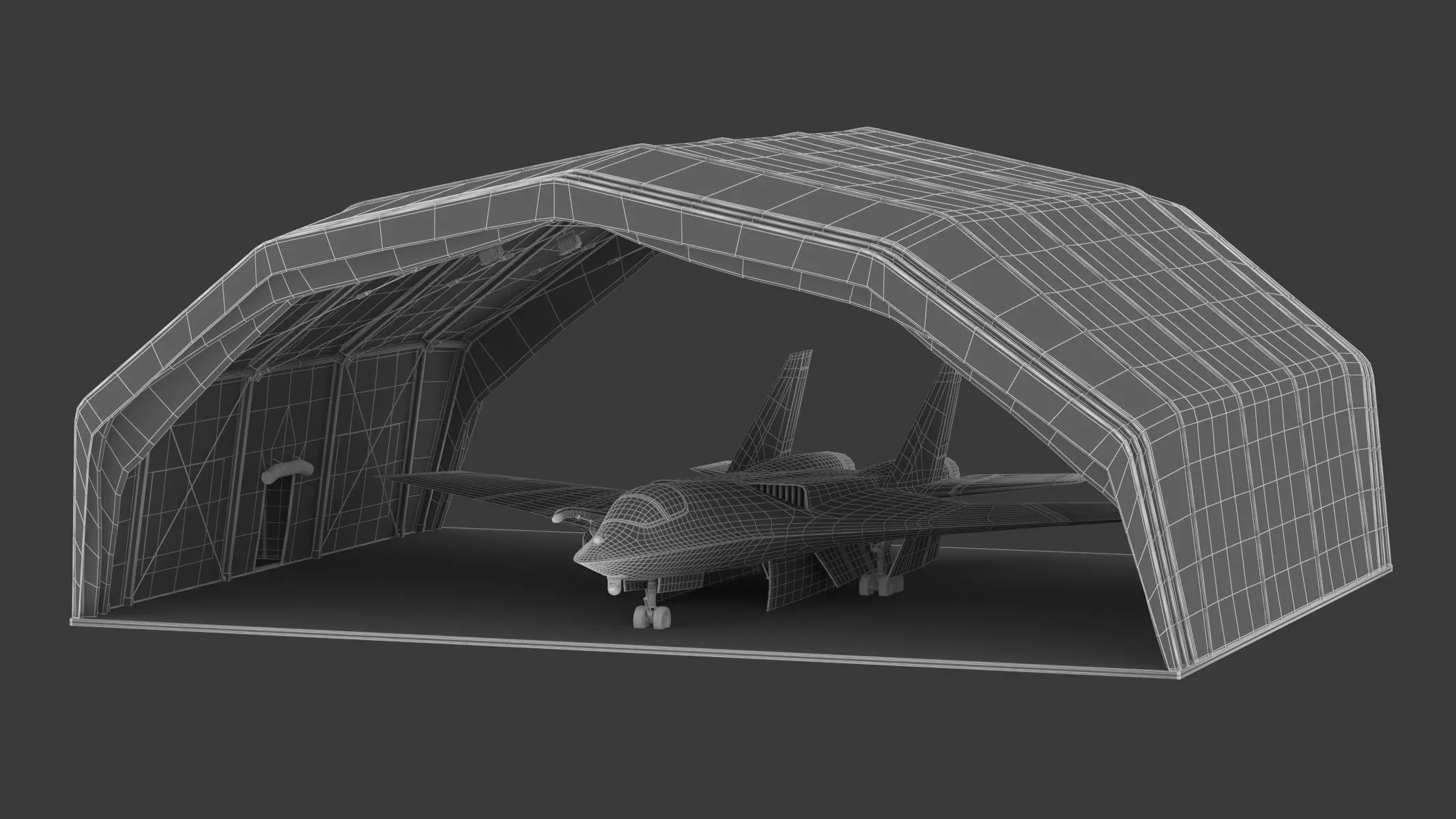 Military Airplane Hangar with Stealth Fighter 3D model_14