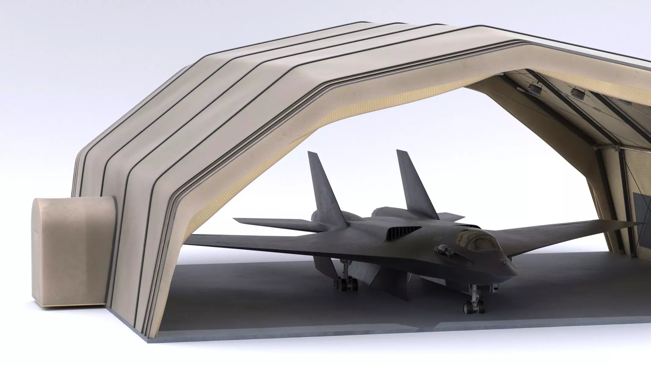 Military Airplane Hangar with Stealth Fighter 3D model_11