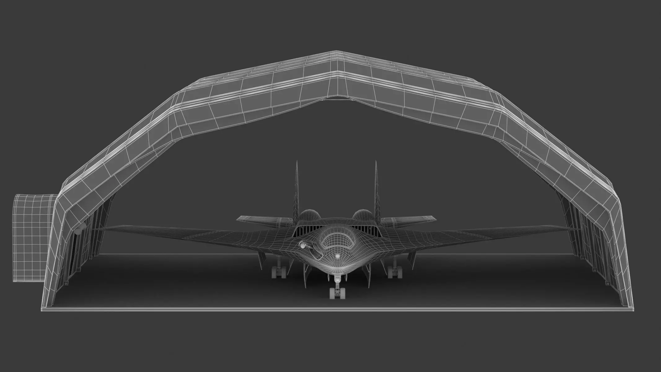 Military Airplane Hangar with Stealth Fighter 3D model_1