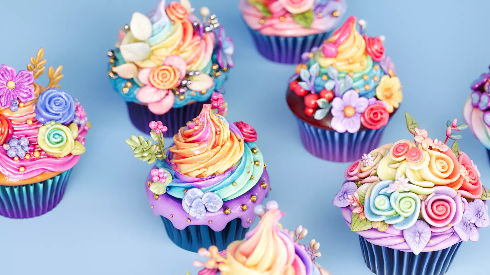 Flower Cupcakes Cake 3D model_4