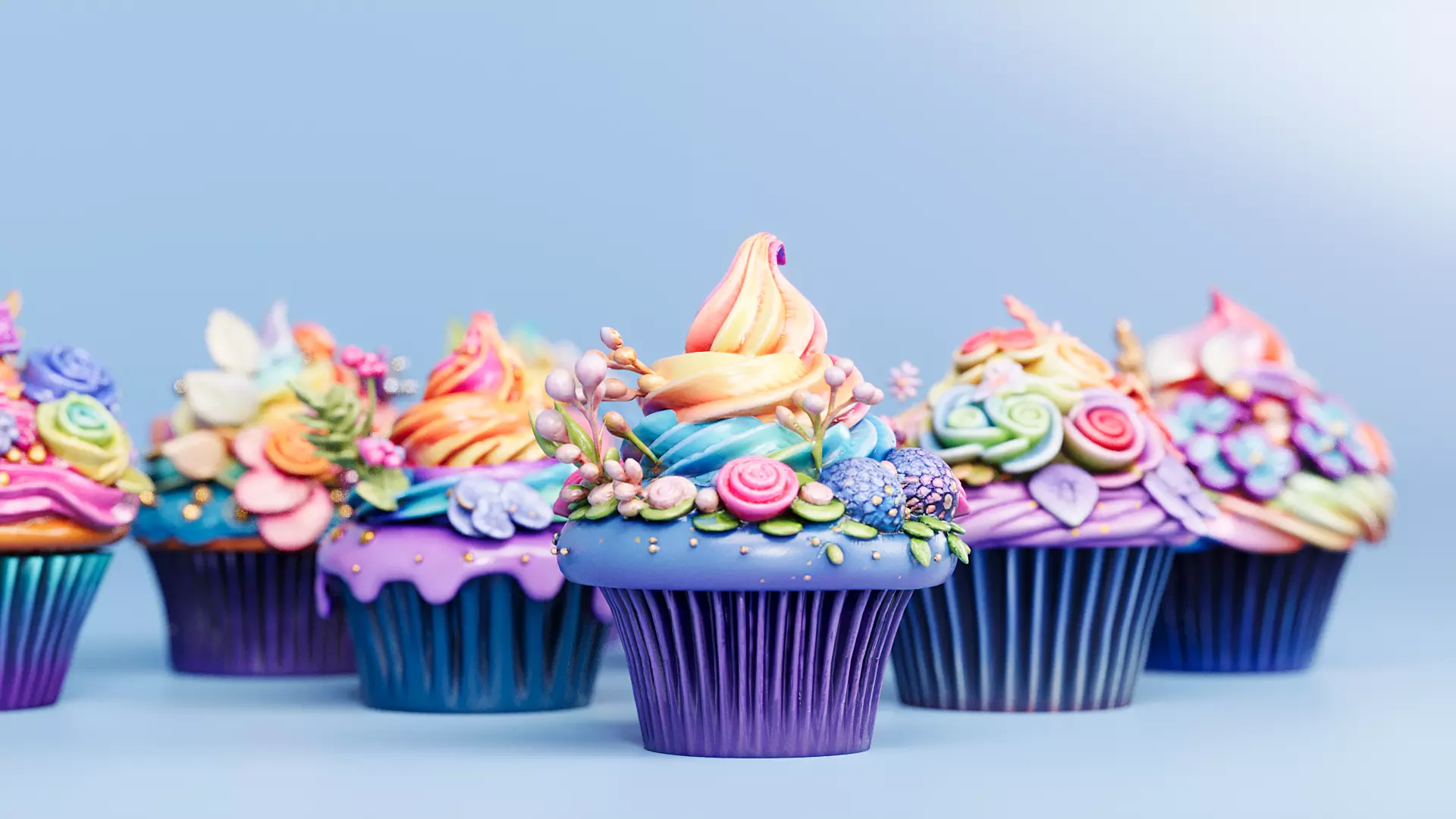 Flower Cupcakes Cake 3D model_3