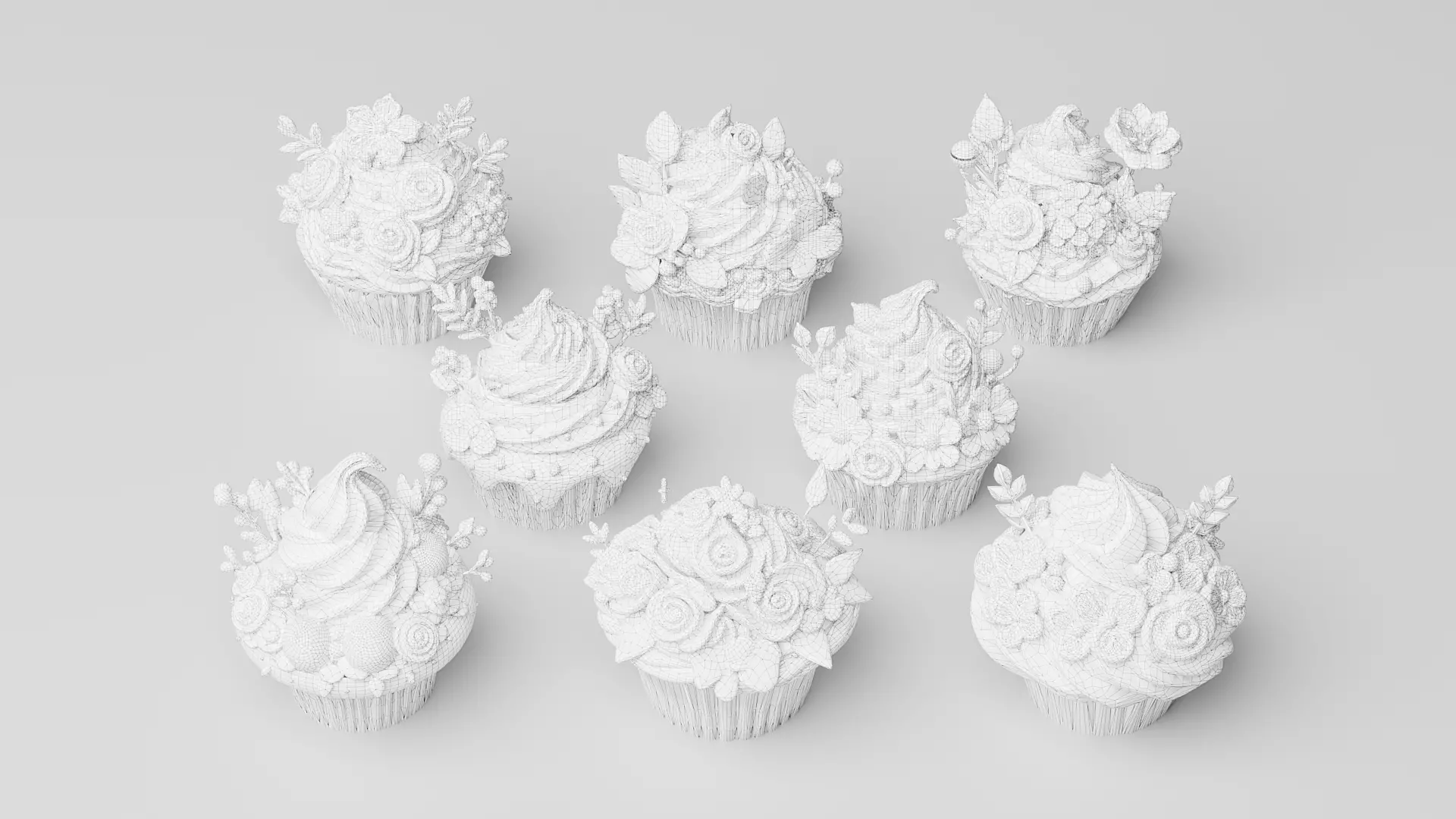 Flower Cupcakes Cake 3D model_6