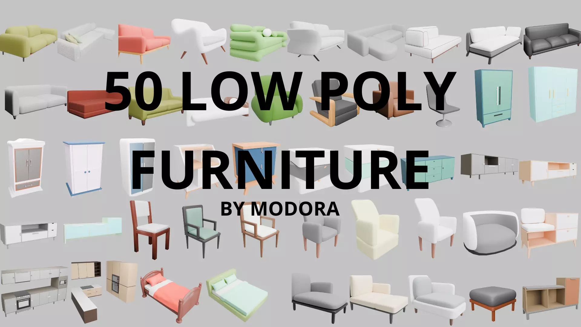 50 low poly furniture  models Low-poly 3D model_1