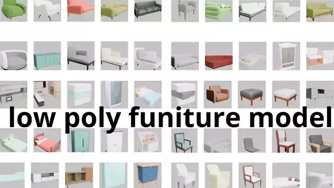 50 low poly furniture  models Low-poly 3D model
