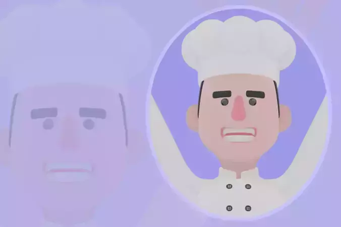 Stylized 3D Male Chef Character - Cartoon Surprised Cook Model