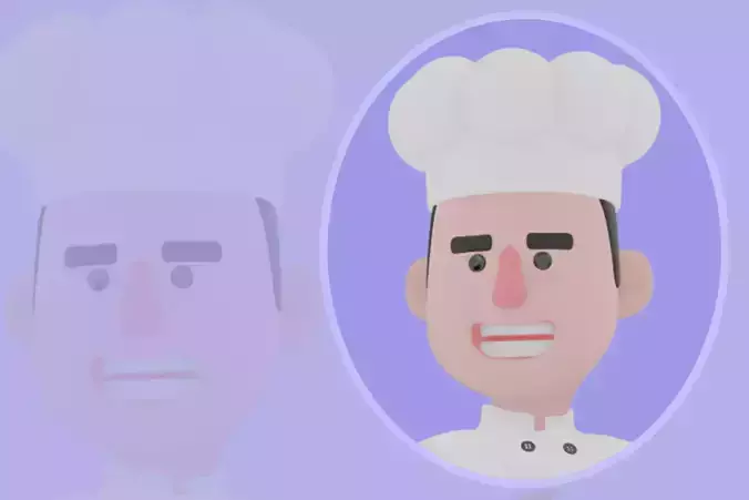 Stylized 3D Male Chef Character - Cook with Spatula and Pan