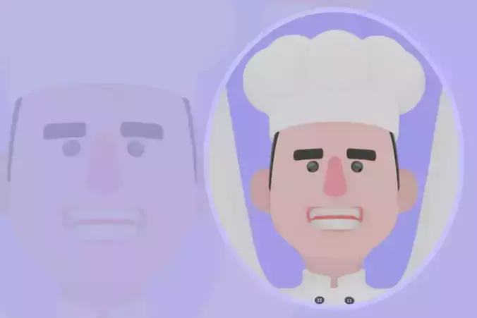 Stylized 3D Male Chef Character - Cartoon Cook Jumping Arms Up