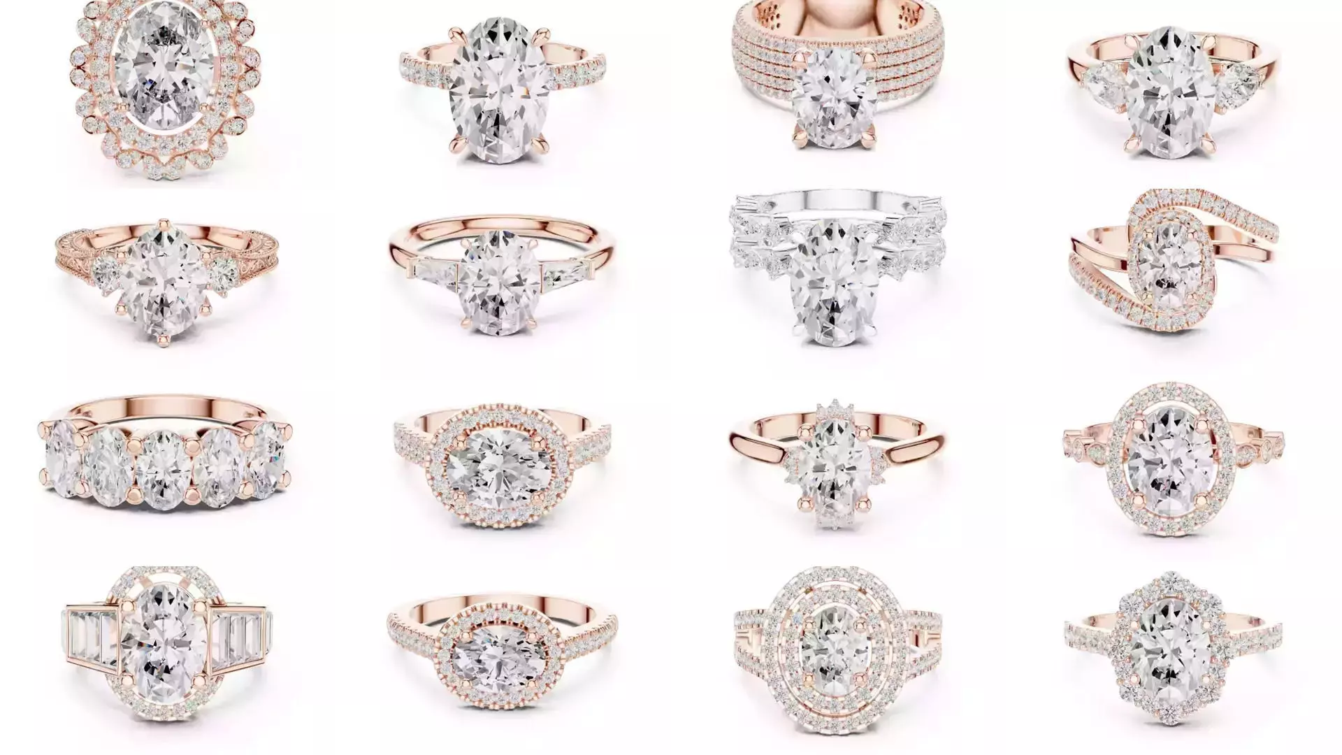 211 Oval Cut Diamond Rings 3DM STL OBJ FBX 3 Color Render Video 3D Model Collection_12