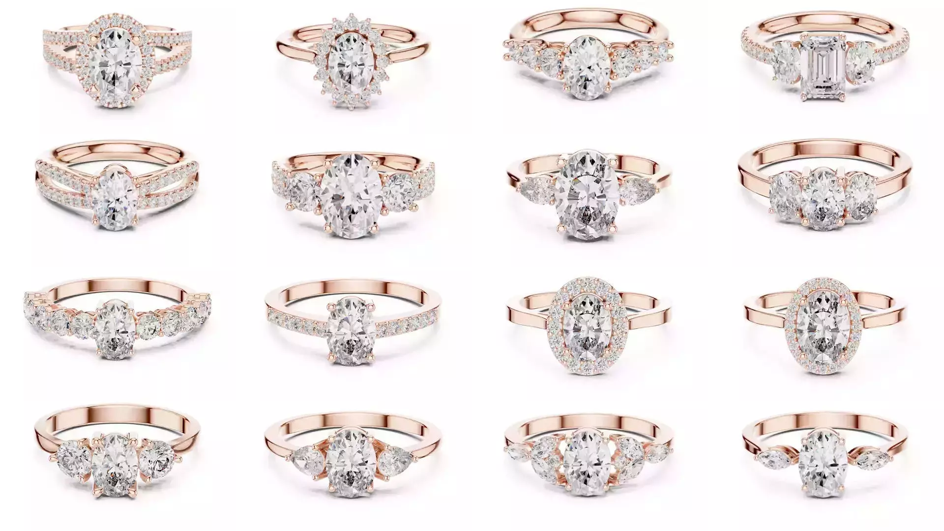 211 Oval Cut Diamond Rings 3DM STL OBJ FBX 3 Color Render Video 3D Model Collection_4