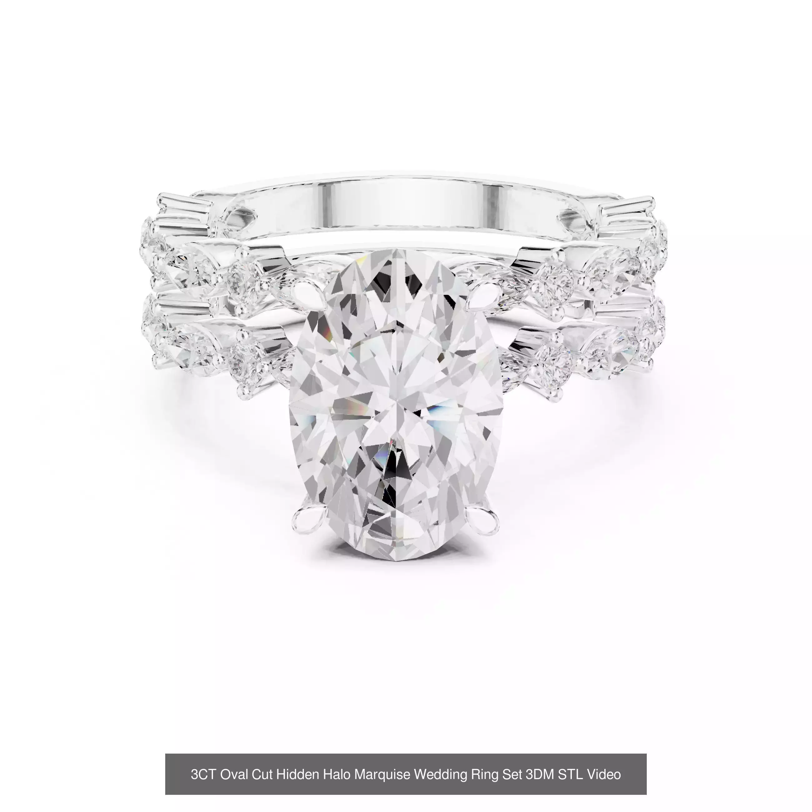 211 Oval Cut Diamond Rings 3DM STL OBJ FBX 3 Color Render Video 3D Model Collection_113