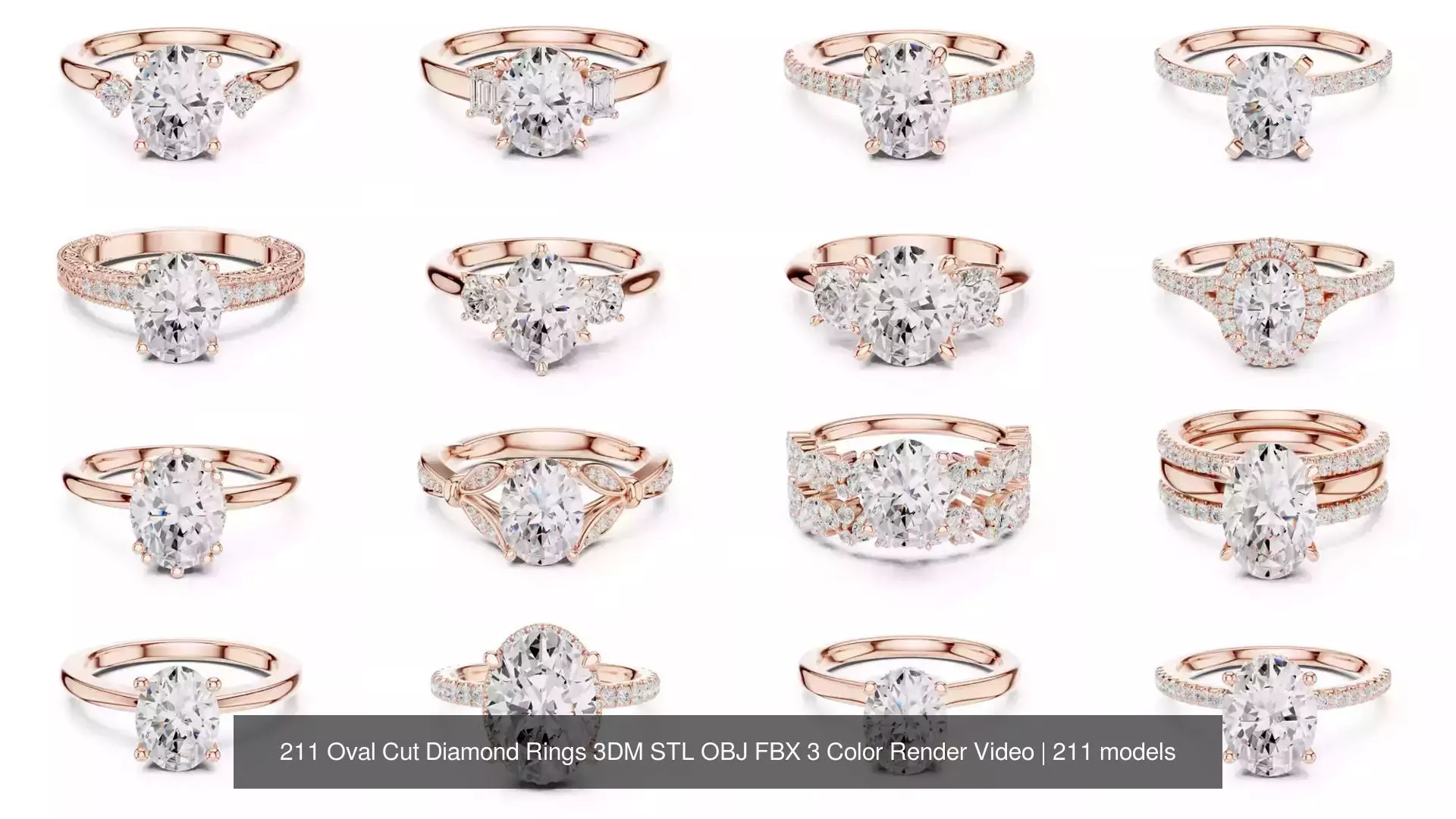 211 Oval Cut Diamond Rings 3DM STL OBJ FBX 3 Color Render Video 3D Model Collection_17