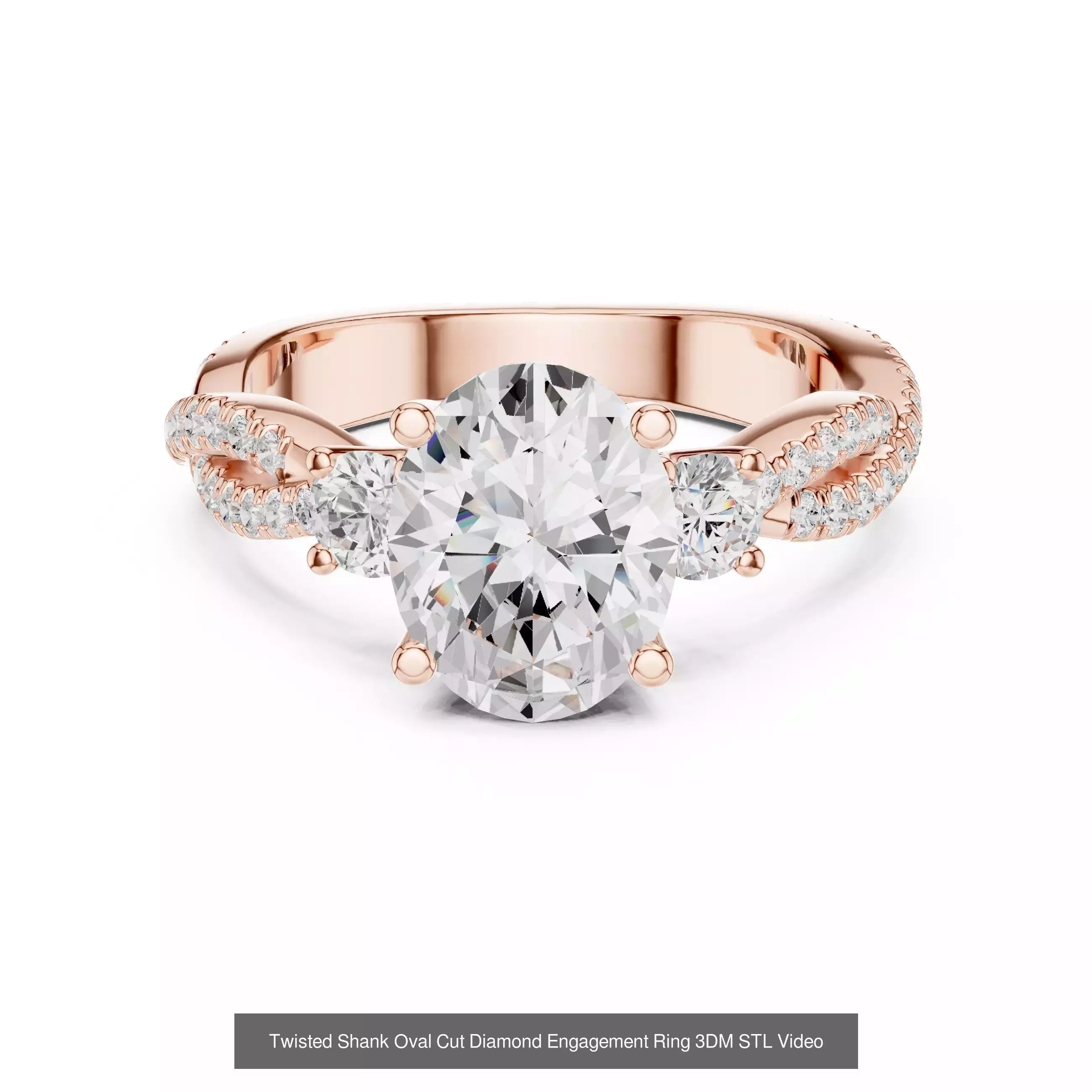 211 Oval Cut Diamond Rings 3DM STL OBJ FBX 3 Color Render Video 3D Model Collection_211