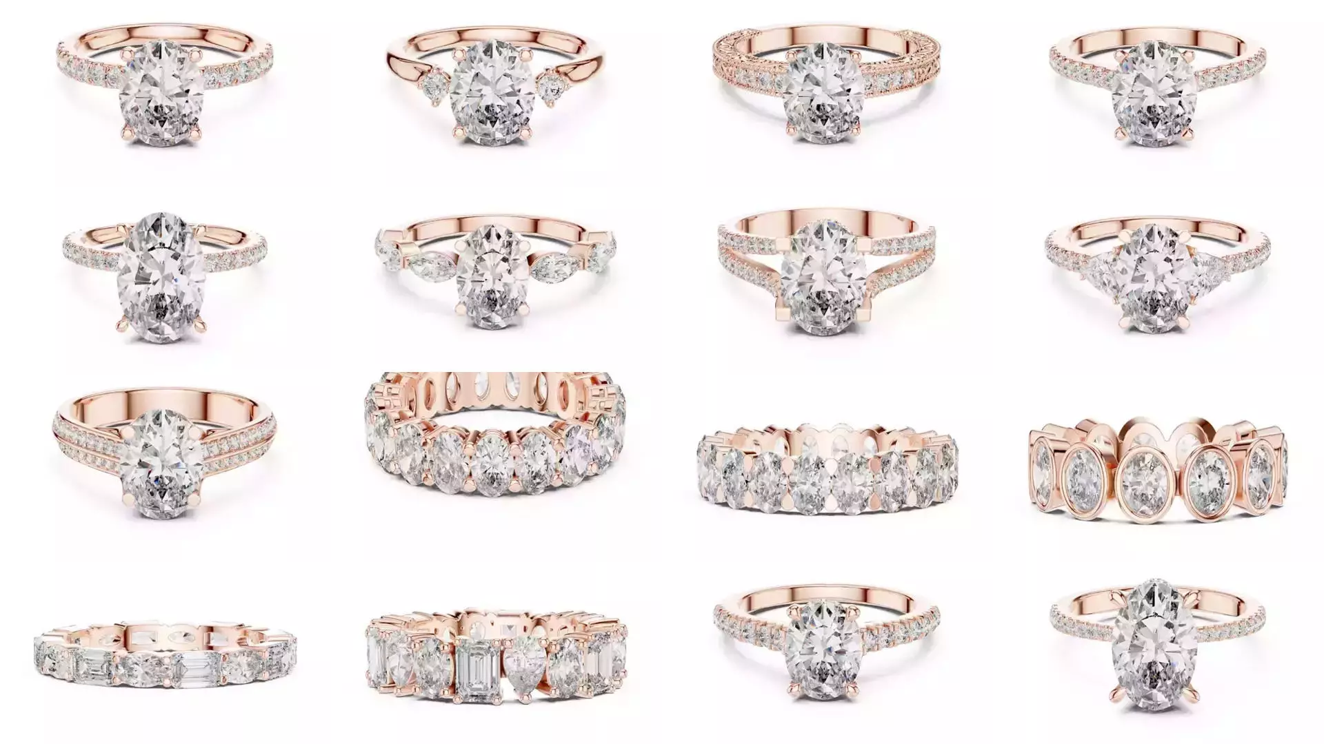 211 Oval Cut Diamond Rings 3DM STL OBJ FBX 3 Color Render Video 3D Model Collection_23