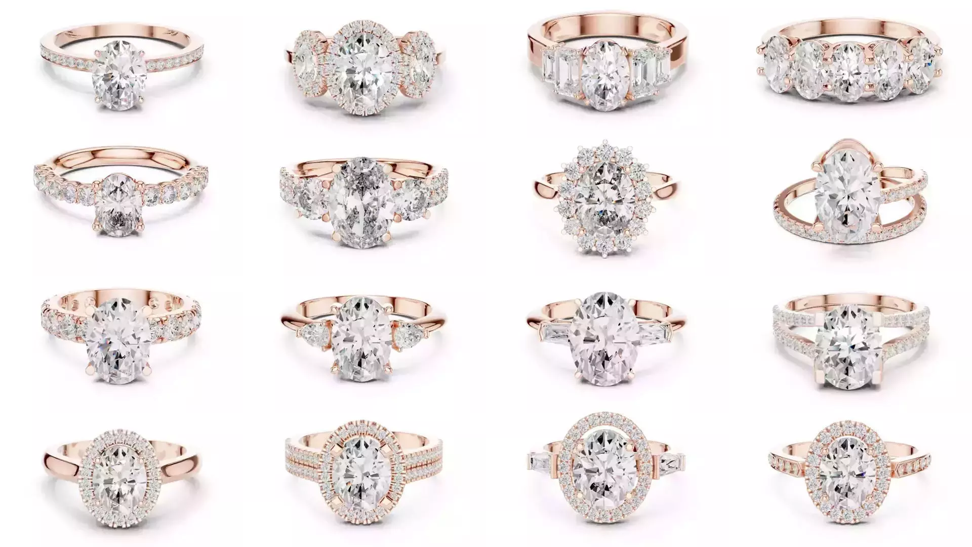 211 Oval Cut Diamond Rings 3DM STL OBJ FBX 3 Color Render Video 3D Model Collection_8