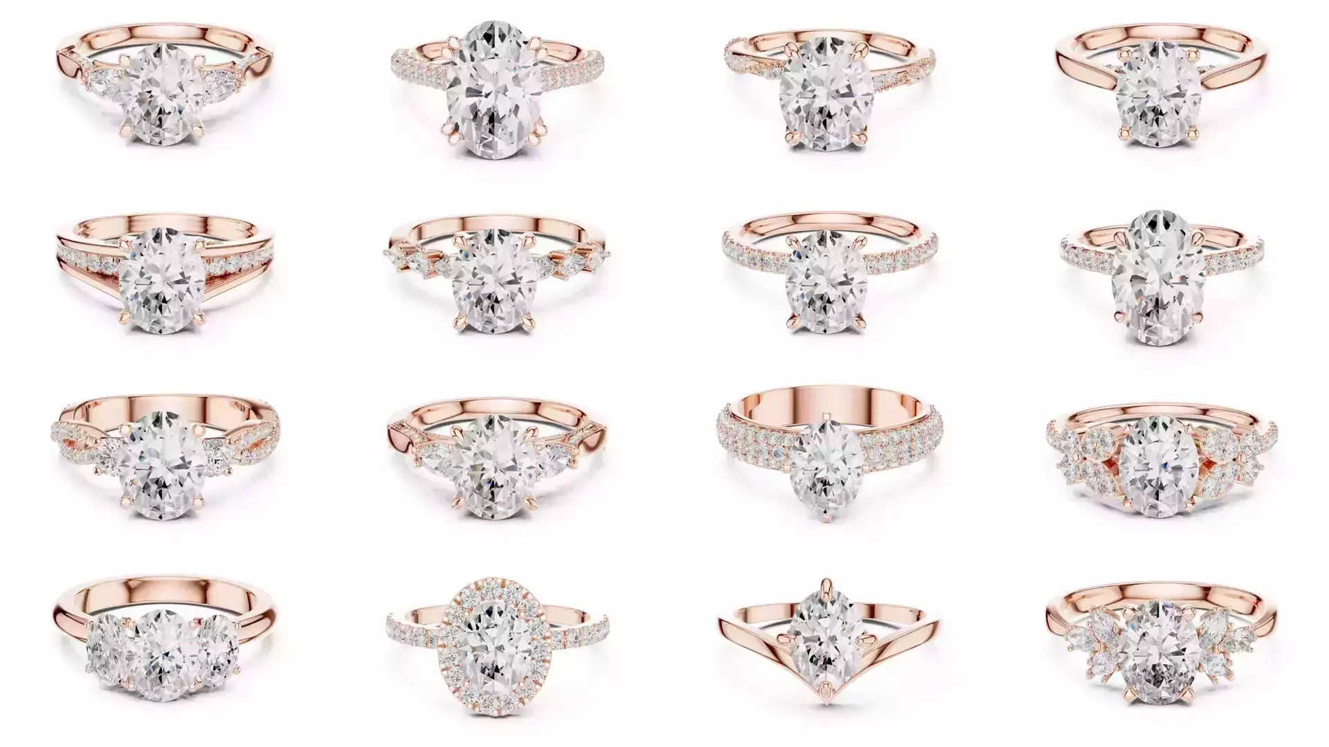 211 Oval Cut Diamond Rings 3DM STL OBJ FBX 3 Color Render Video 3D Model Collection_2