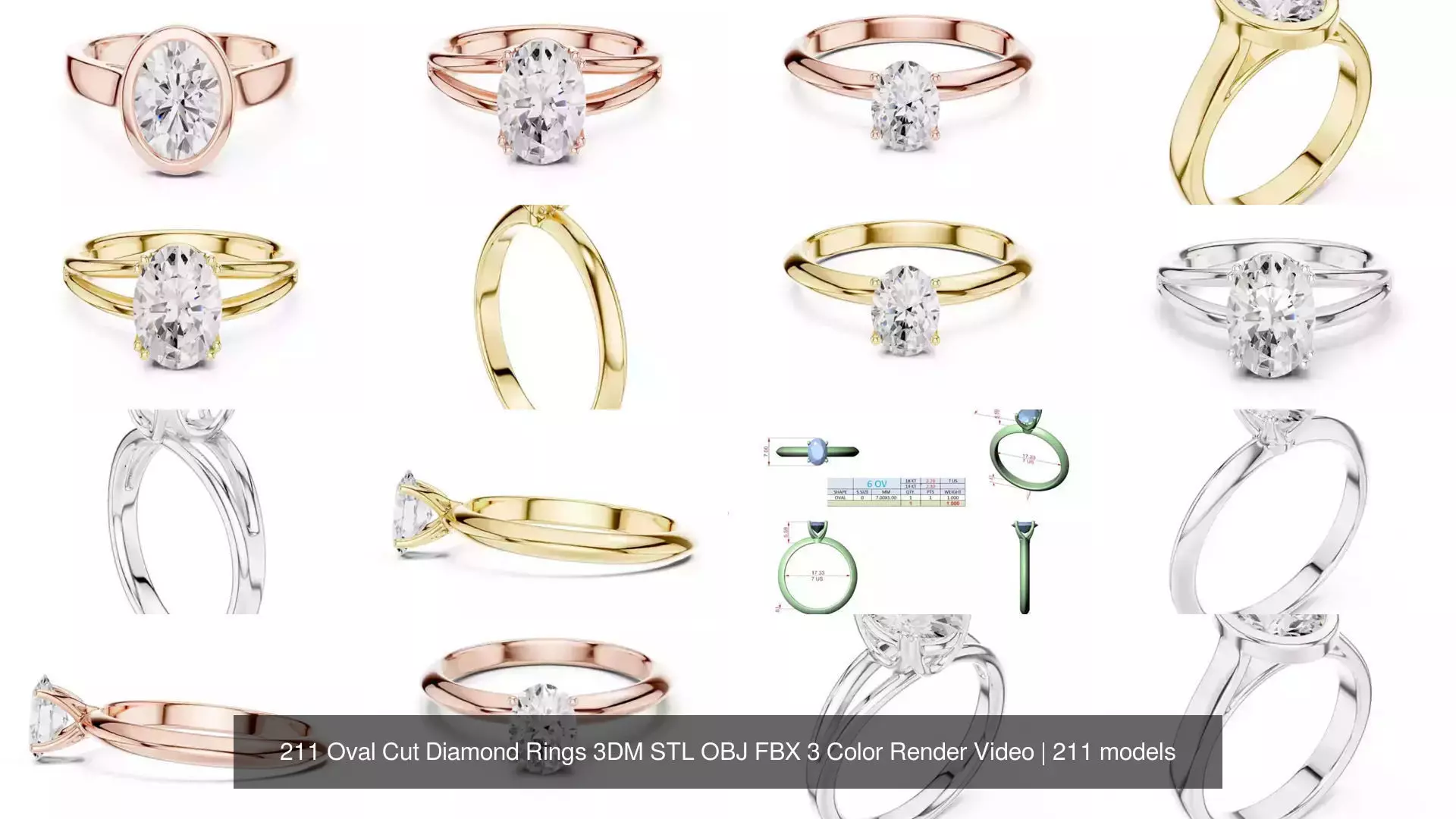 211 Oval Cut Diamond Rings 3DM STL OBJ FBX 3 Color Render Video 3D Model Collection_27