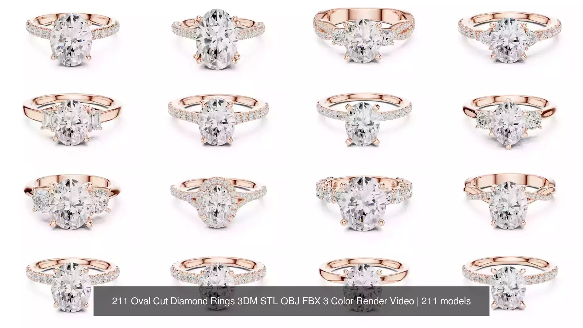 211 Oval Cut Diamond Rings 3DM STL OBJ FBX 3 Color Render Video 3D Model Collection_20