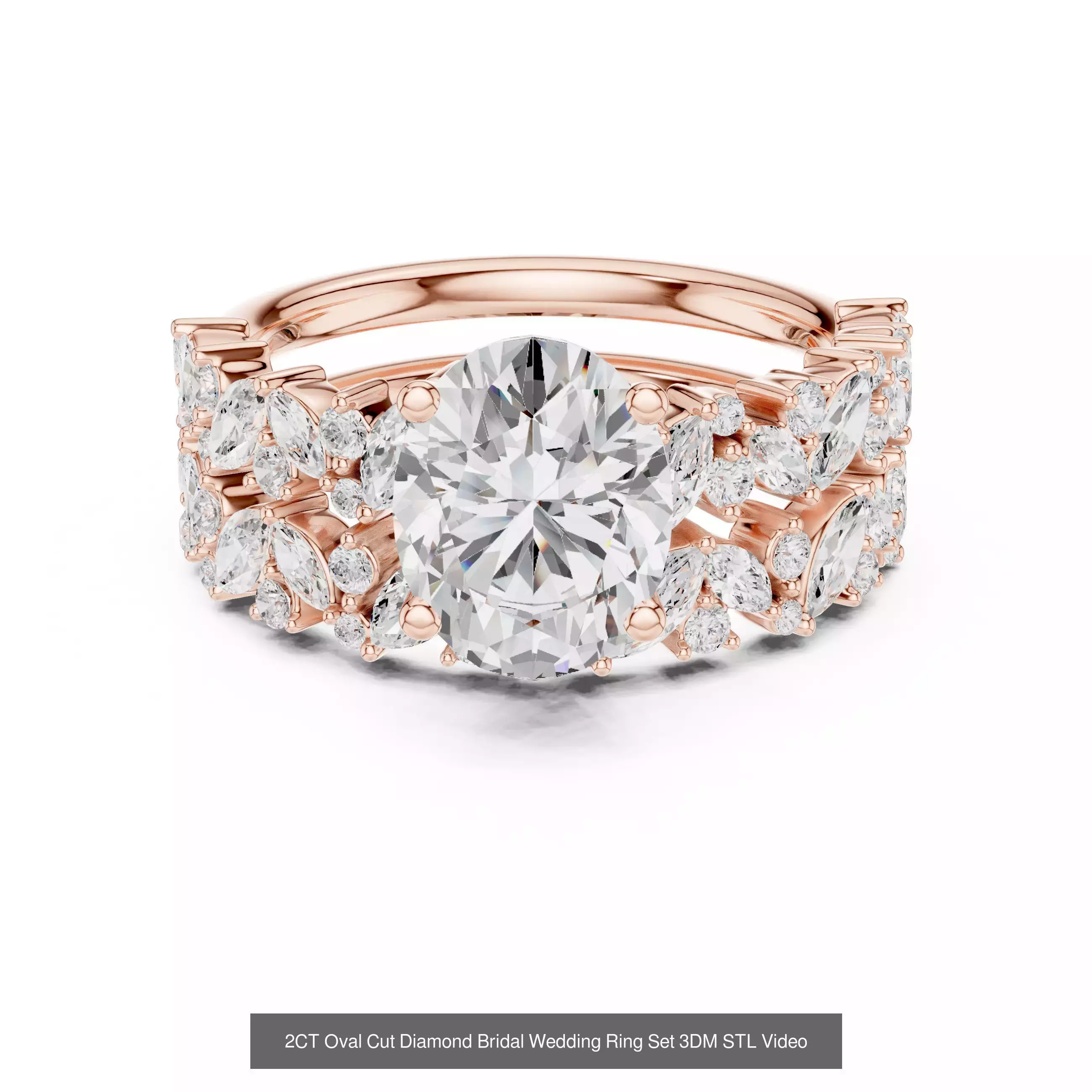 211 Oval Cut Diamond Rings 3DM STL OBJ FBX 3 Color Render Video 3D Model Collection_171