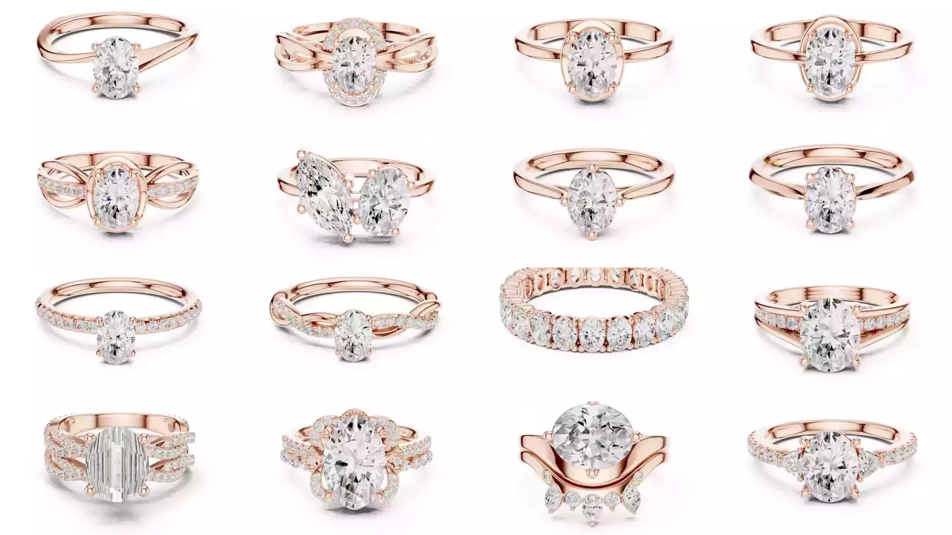 211 Oval Cut Diamond Rings 3DM STL OBJ FBX 3 Color Render Video 3D Model Collection_14