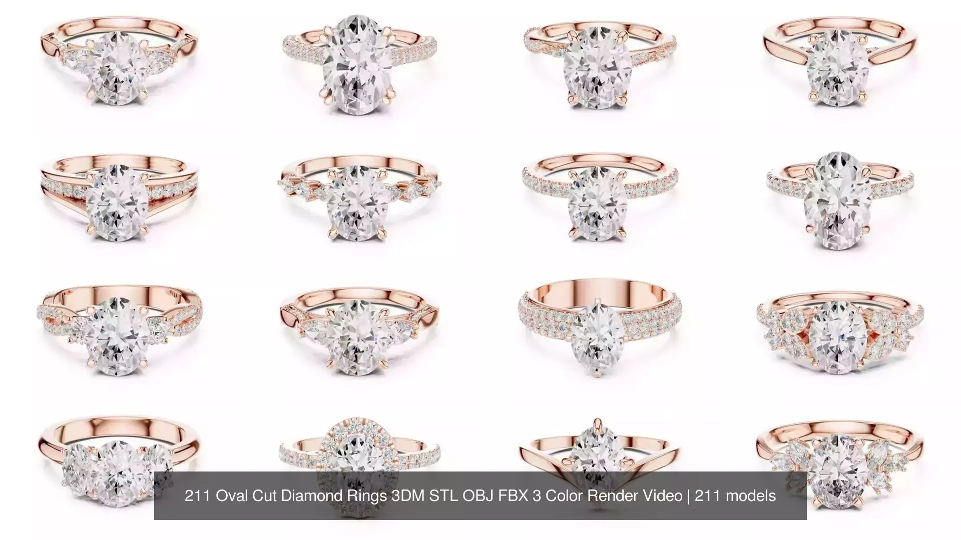 211 Oval Cut Diamond Rings 3DM STL OBJ FBX 3 Color Render Video 3D Model Collection_22
