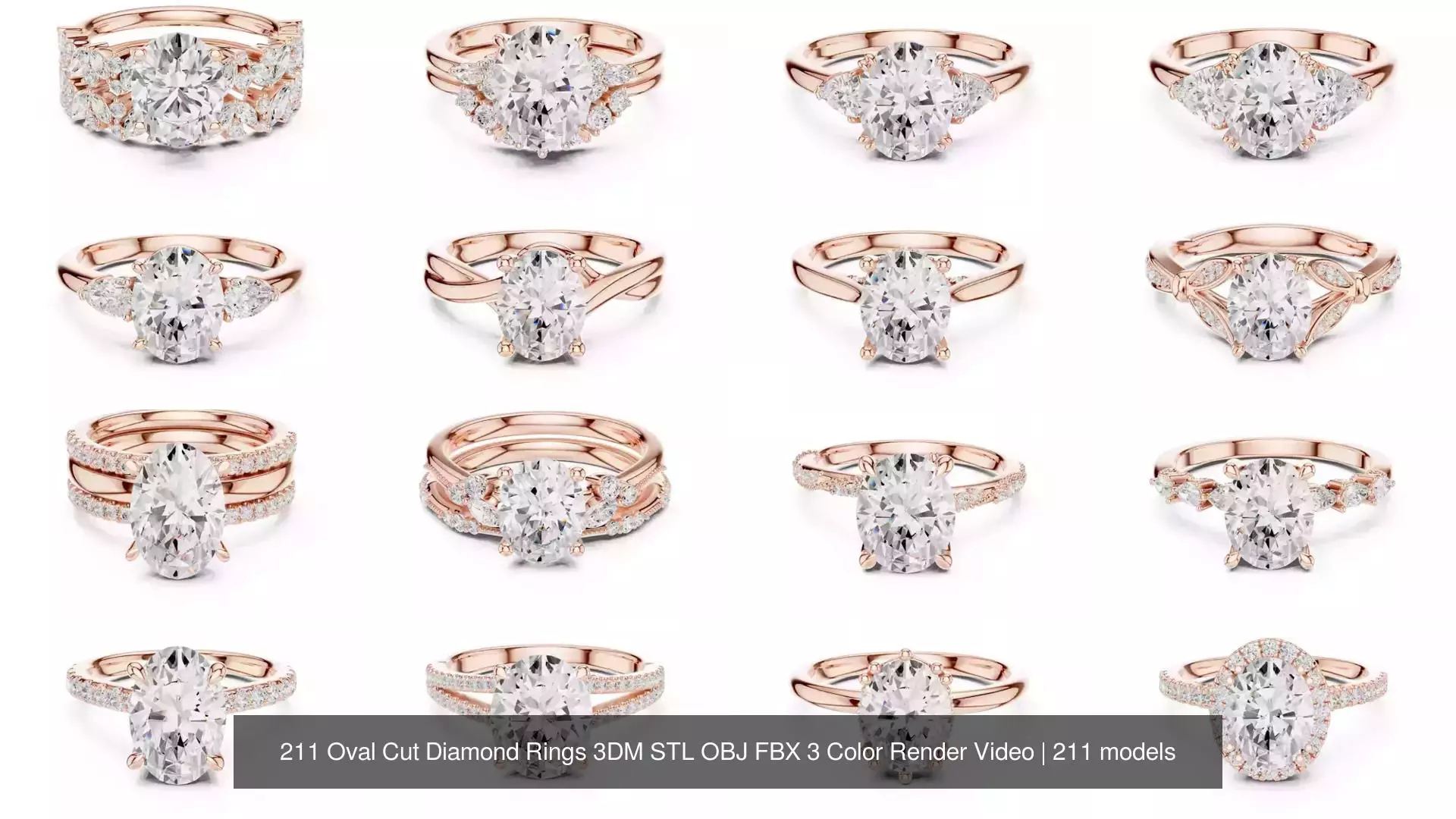 211 Oval Cut Diamond Rings 3DM STL OBJ FBX 3 Color Render Video 3D Model Collection_19