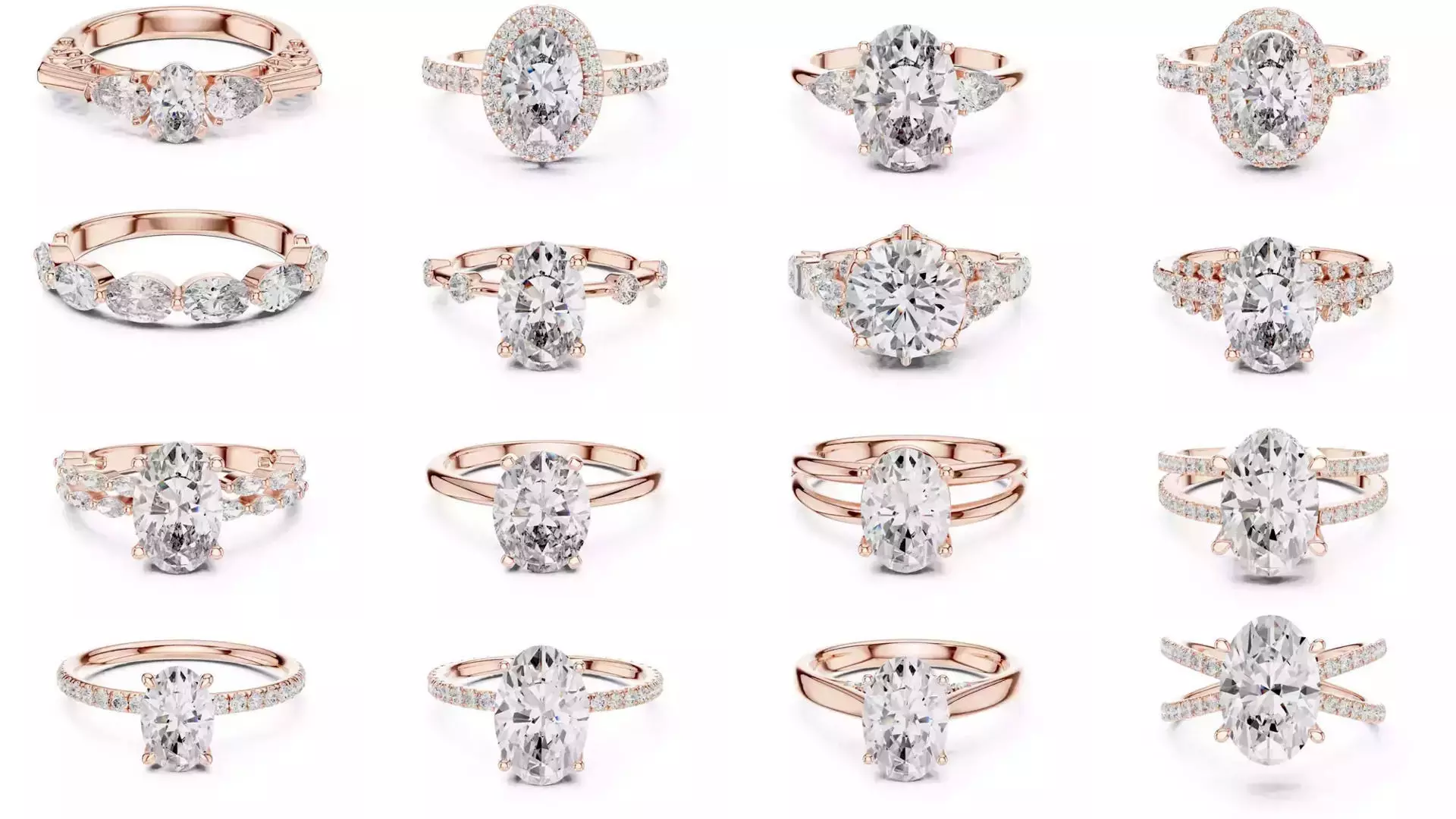 211 Oval Cut Diamond Rings 3DM STL OBJ FBX 3 Color Render Video 3D Model Collection_18
