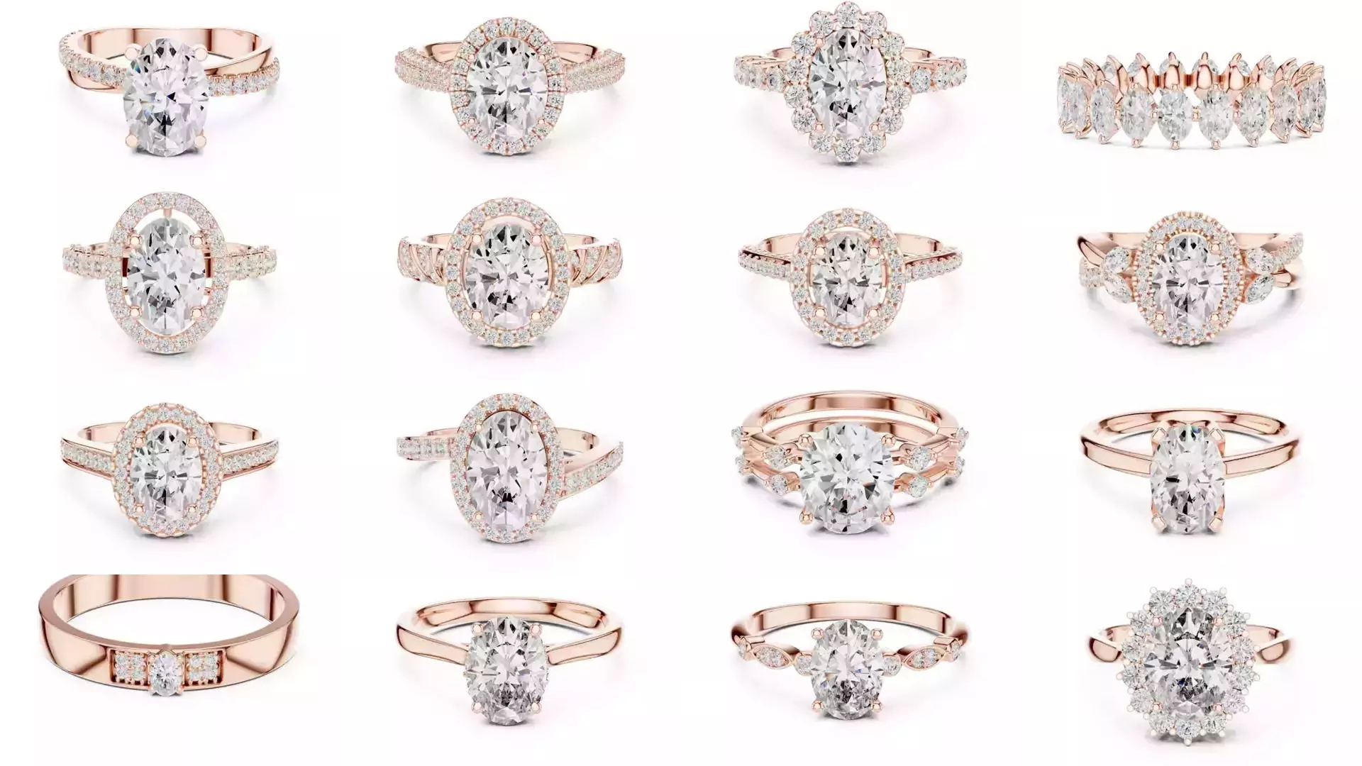 211 Oval Cut Diamond Rings 3DM STL OBJ FBX 3 Color Render Video 3D Model Collection_16
