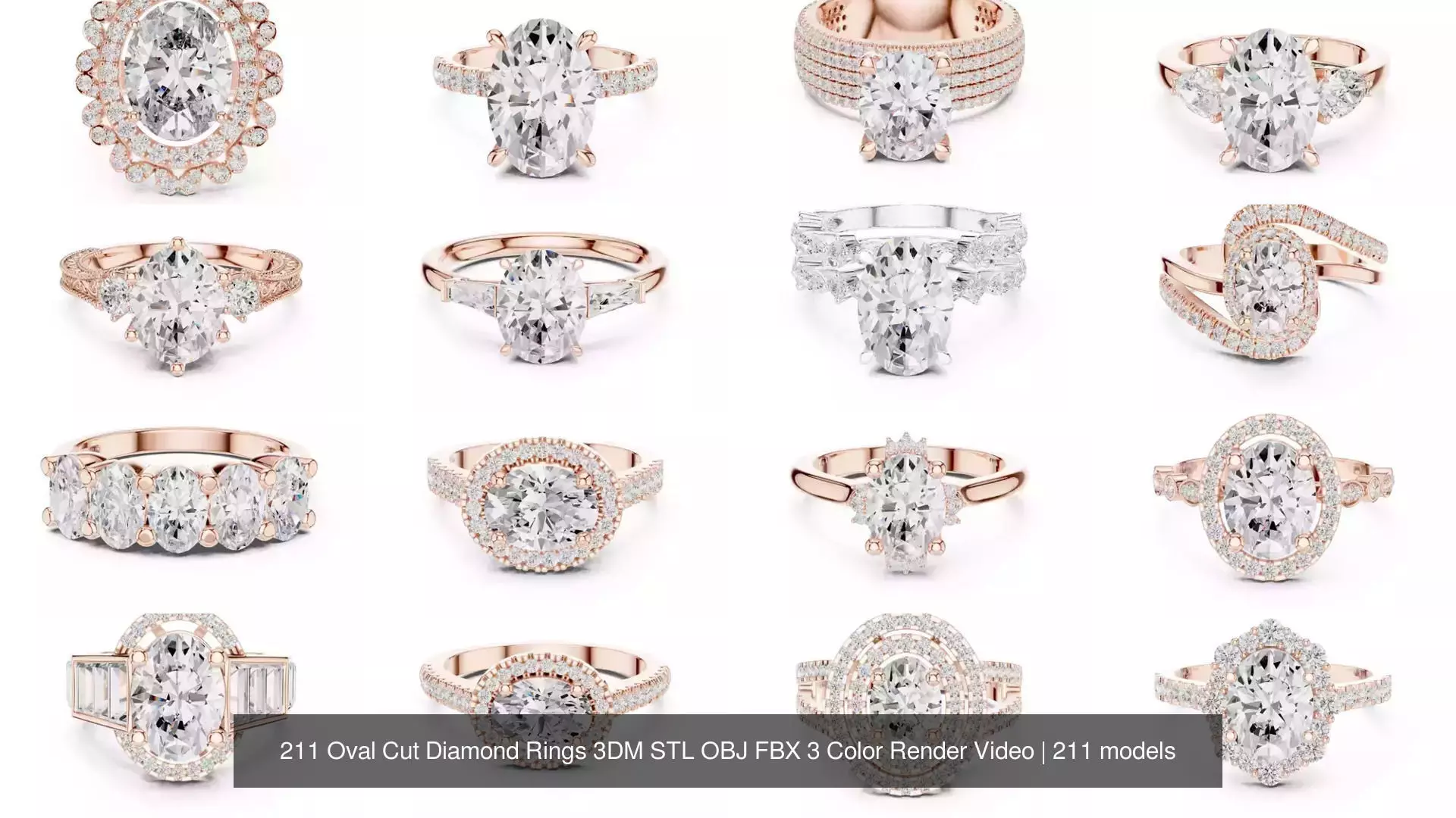 211 Oval Cut Diamond Rings 3DM STL OBJ FBX 3 Color Render Video 3D Model Collection_11