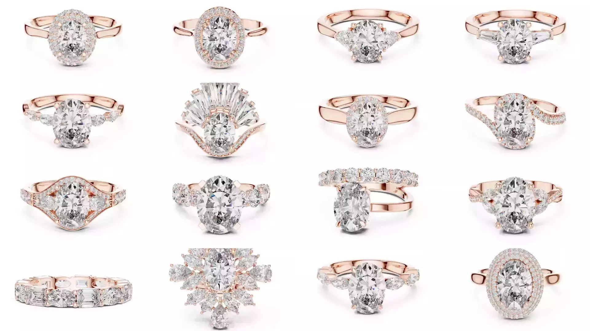 211 Oval Cut Diamond Rings 3DM STL OBJ FBX 3 Color Render Video 3D Model Collection_21