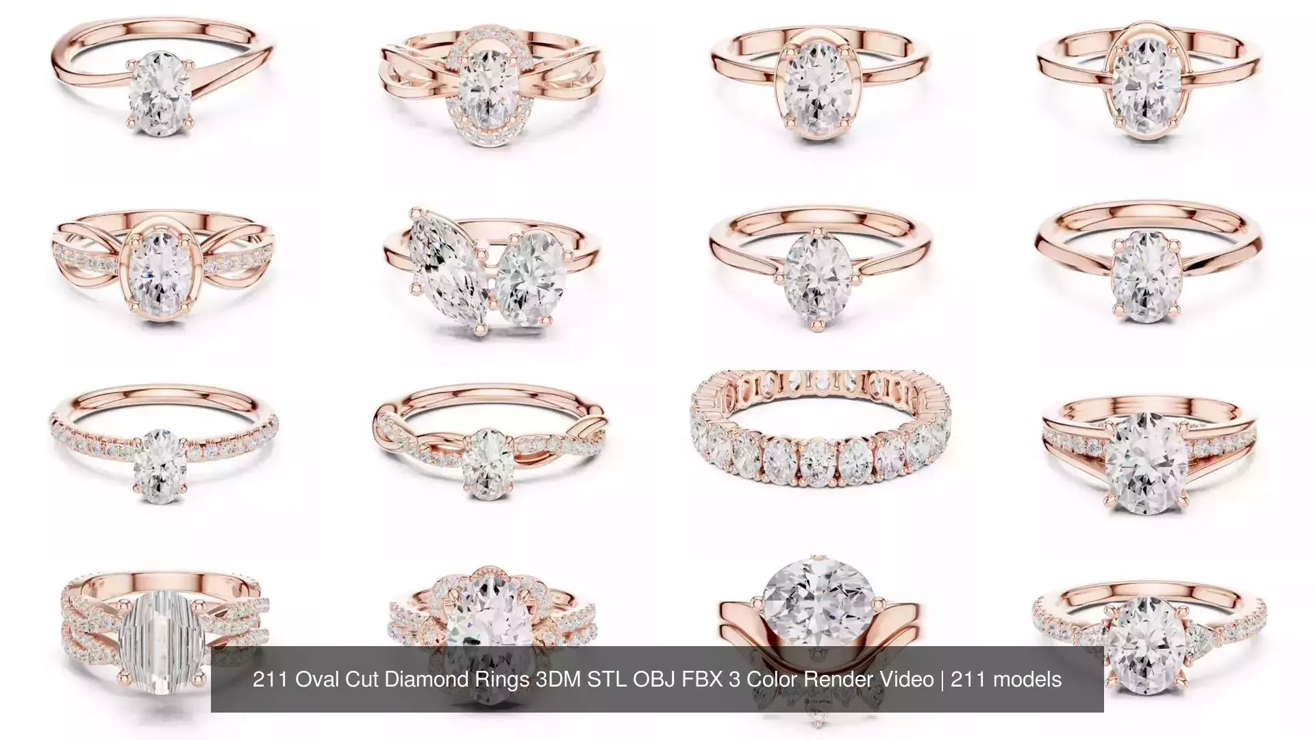 211 Oval Cut Diamond Rings 3DM STL OBJ FBX 3 Color Render Video 3D Model Collection_15
