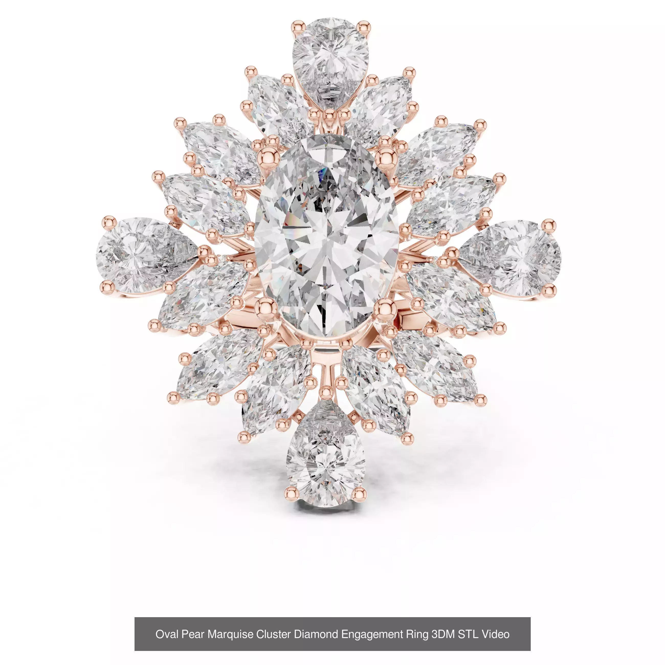 211 Oval Cut Diamond Rings 3DM STL OBJ FBX 3 Color Render Video 3D Model Collection_104