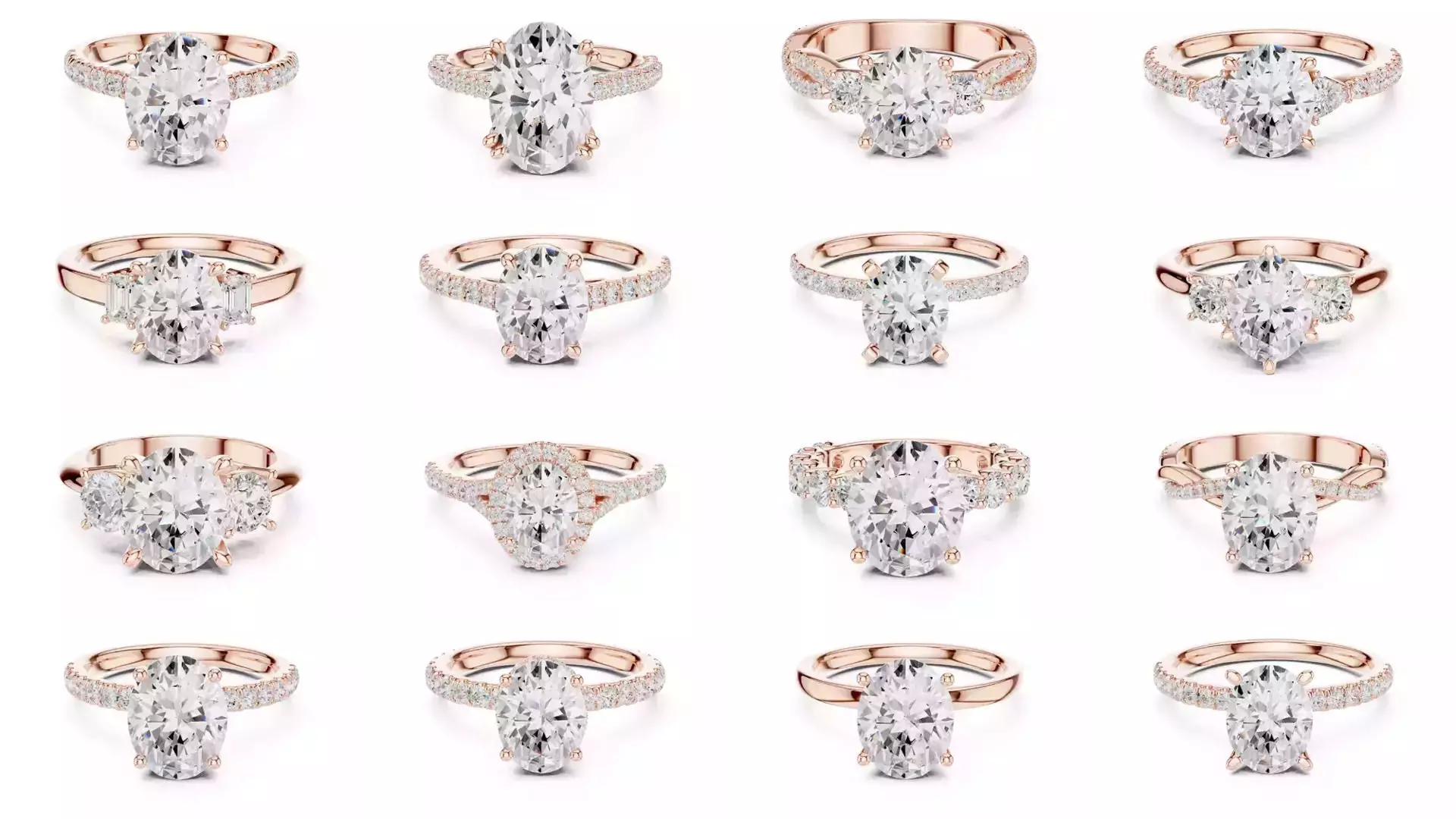 211 Oval Cut Diamond Rings 3DM STL OBJ FBX 3 Color Render Video 3D Model Collection_0