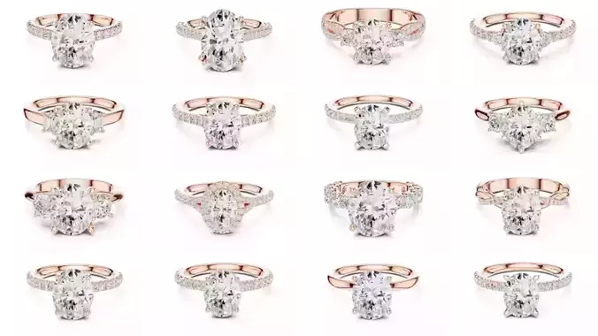 211 Oval Cut Diamond Rings 3DM STL OBJ FBX 3 Color Render Video 3D Model Collection