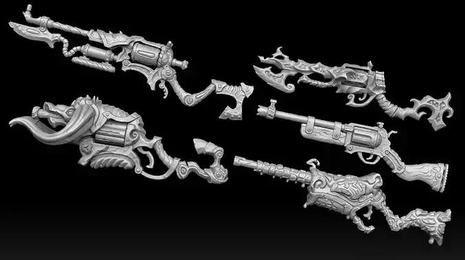 Stylized rifles set 3d print 3D Model Collection