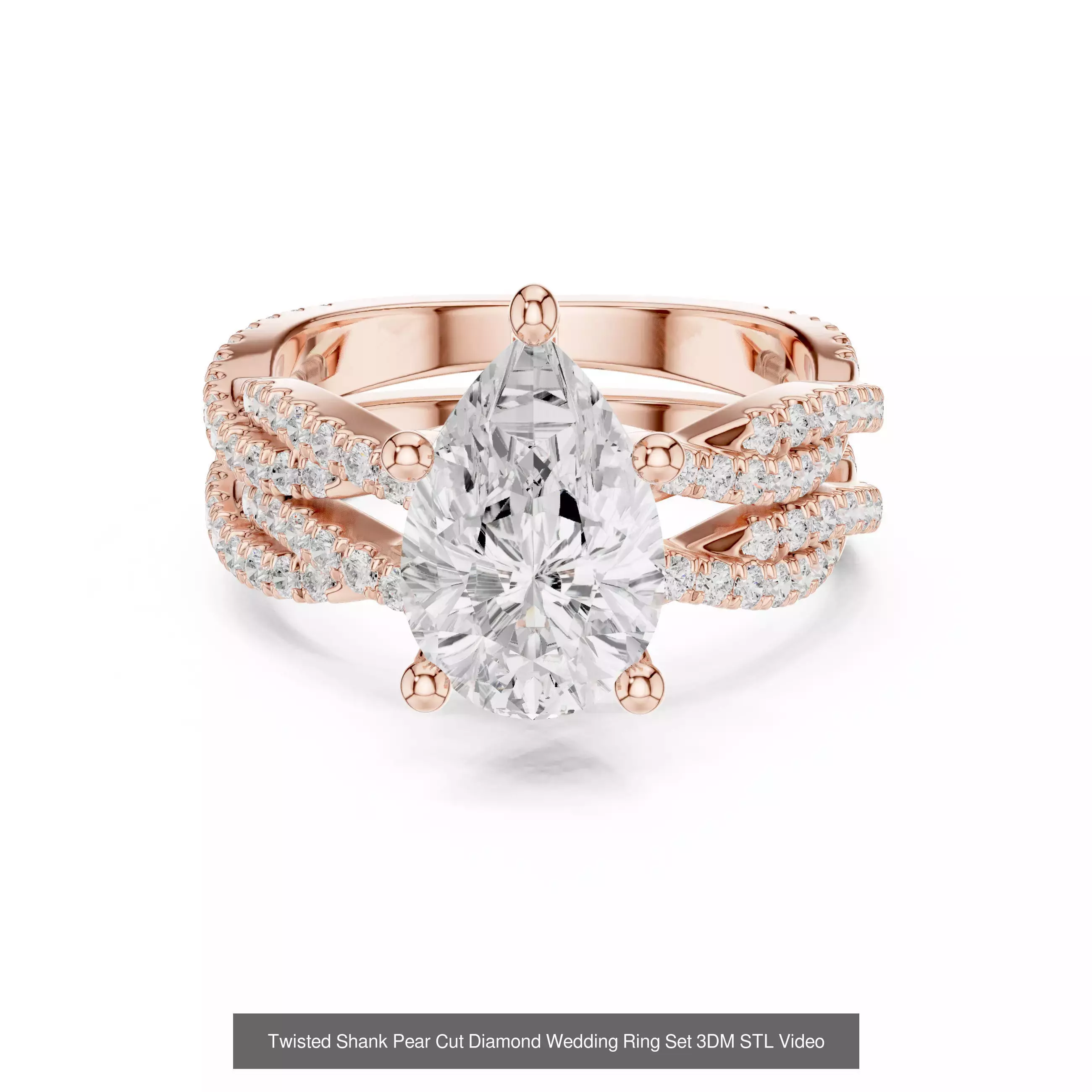 183 Pear Cut Diamond Ring 3DM STL OBJ FBX 3 Color Render Video 3D Model Collection_132