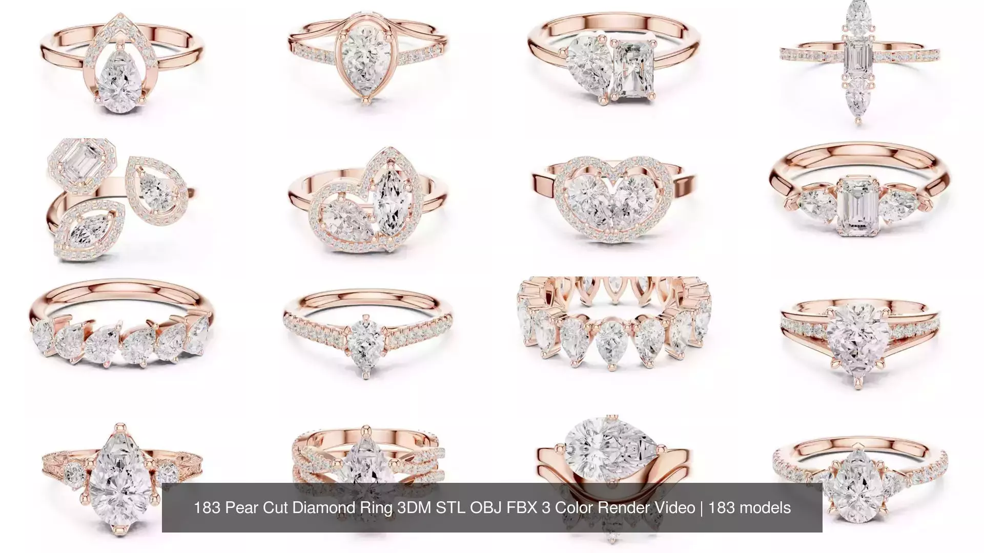 183 Pear Cut Diamond Ring 3DM STL OBJ FBX 3 Color Render Video 3D Model Collection_13