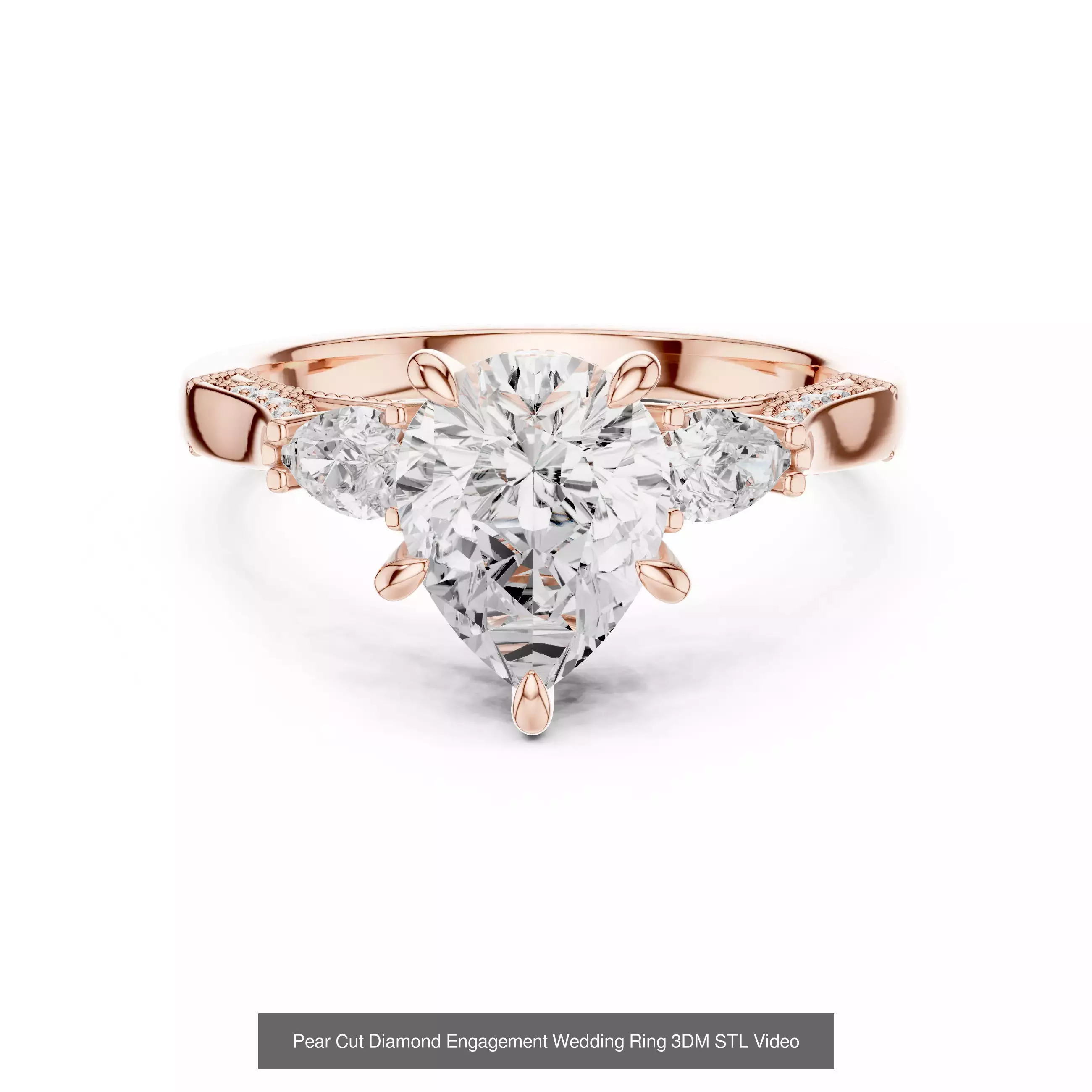 183 Pear Cut Diamond Ring 3DM STL OBJ FBX 3 Color Render Video 3D Model Collection_186