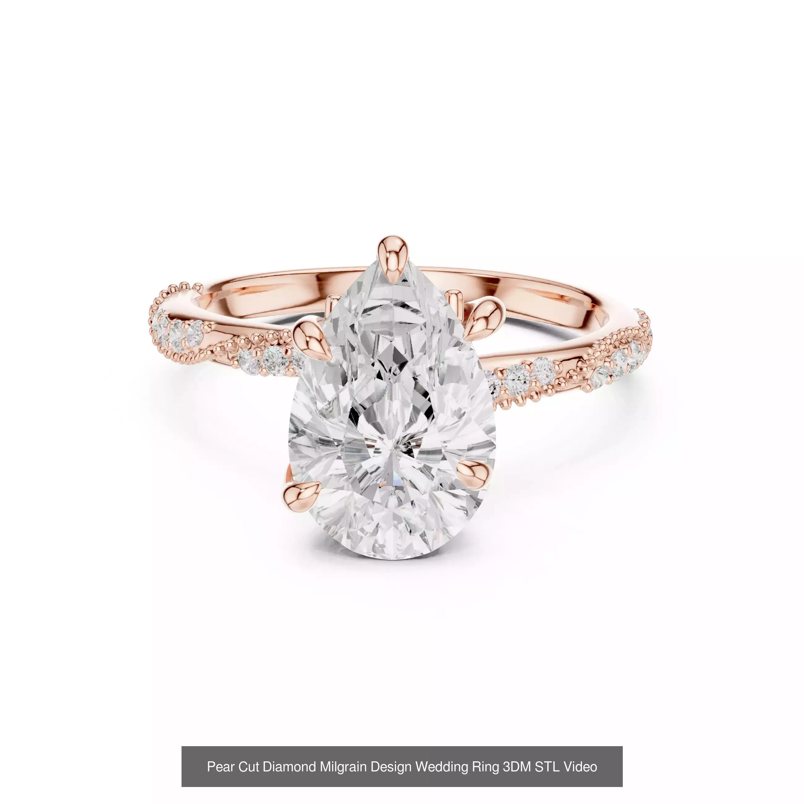 183 Pear Cut Diamond Ring 3DM STL OBJ FBX 3 Color Render Video 3D Model Collection_178