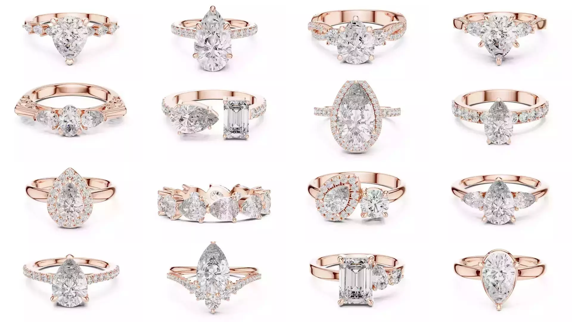 183 Pear Cut Diamond Ring 3DM STL OBJ FBX 3 Color Render Video 3D Model Collection_19