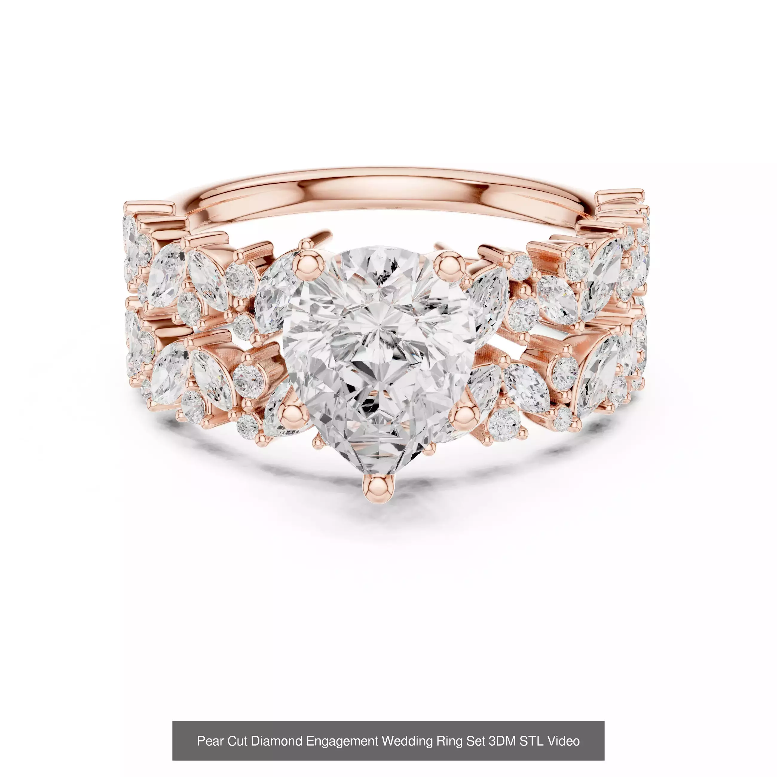 183 Pear Cut Diamond Ring 3DM STL OBJ FBX 3 Color Render Video 3D Model Collection_141