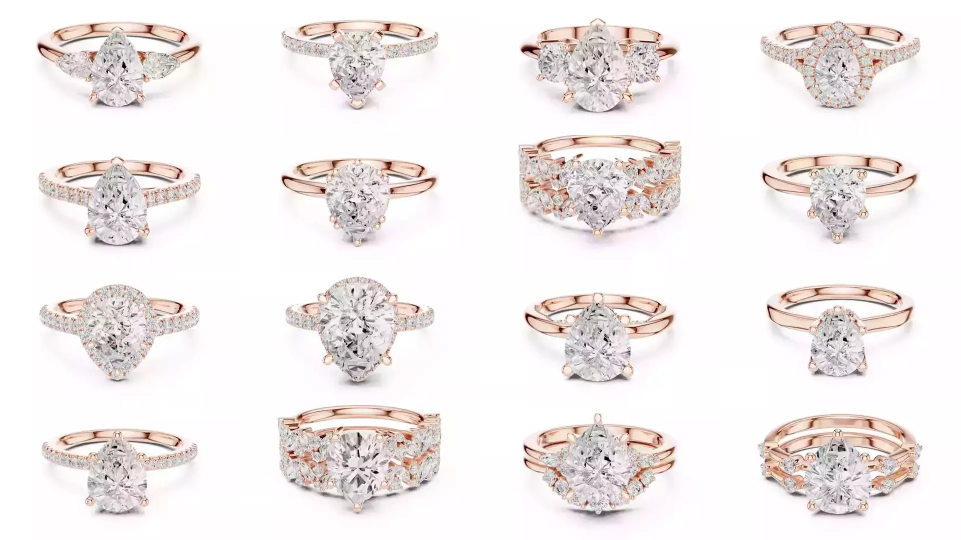 183 Pear Cut Diamond Ring 3DM STL OBJ FBX 3 Color Render Video 3D Model Collection_4